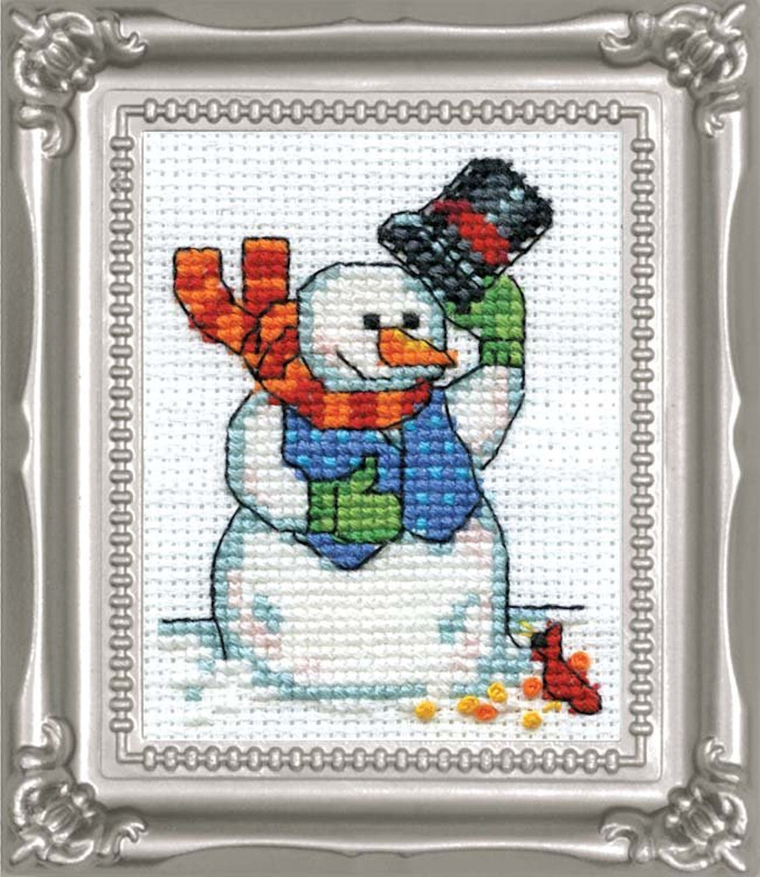 Snowman and Cardinal W/Frame Mini Cross Stitch Kit