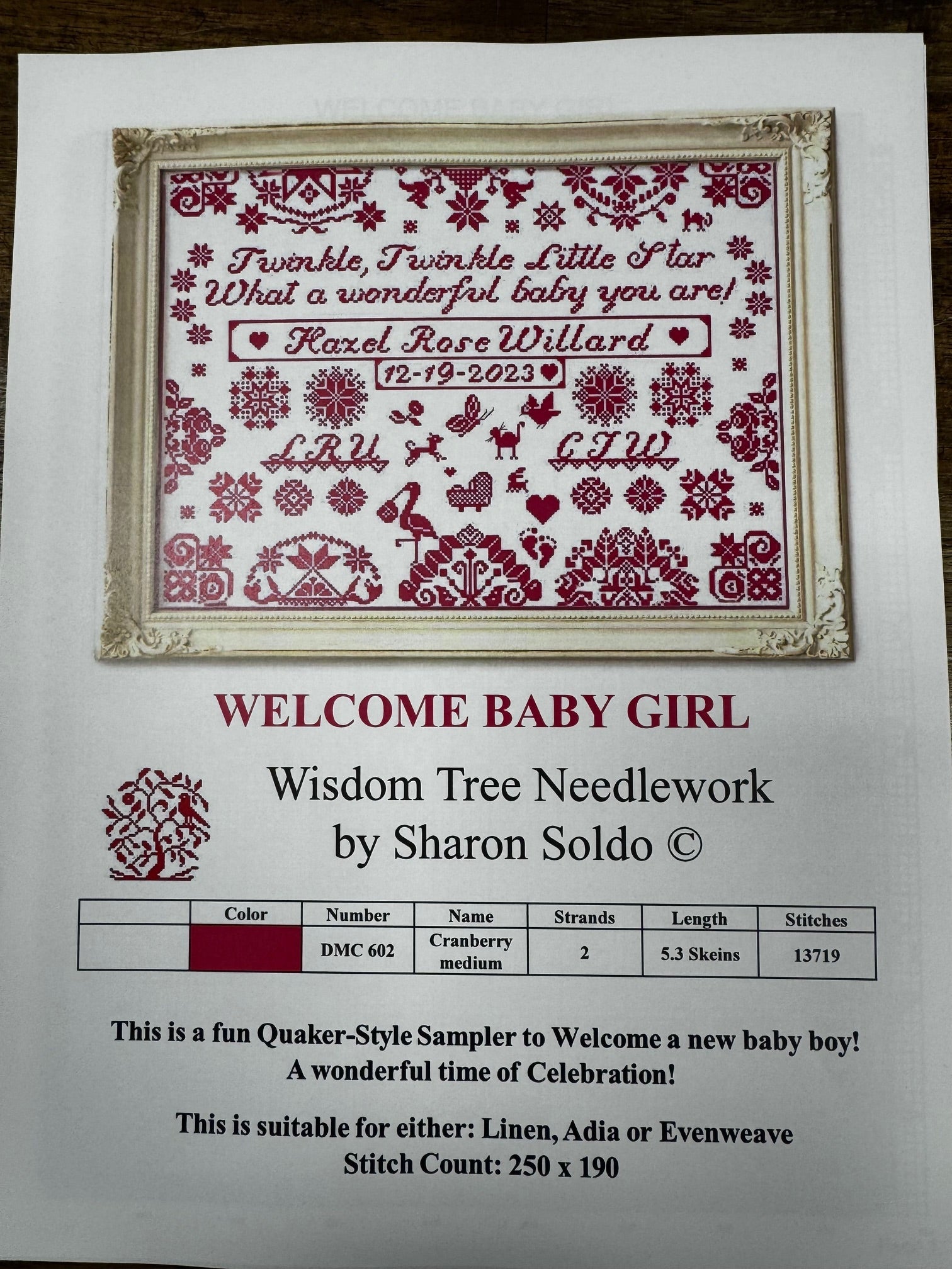 Welcome Baby Girl Pattern – Colour and Cotton