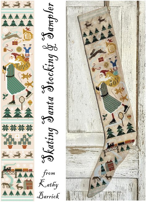 Skating Santa Stocking and Sampler Pattern