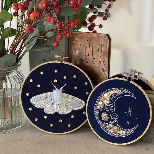 The Moth and Moon Embroidery Duo Kit