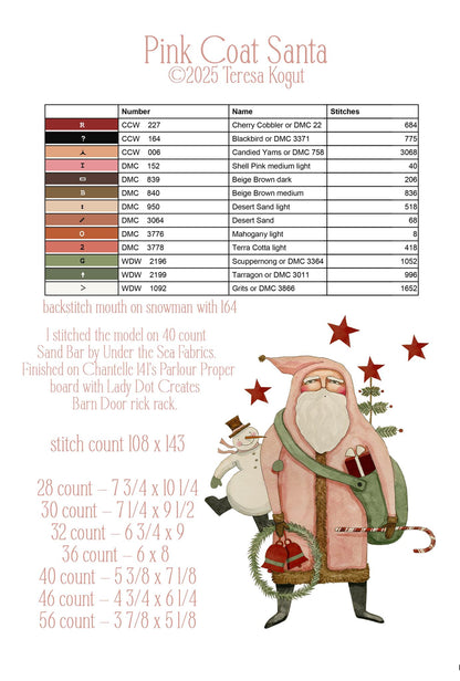PRE-ORDER Pink Coat Santa Pattern