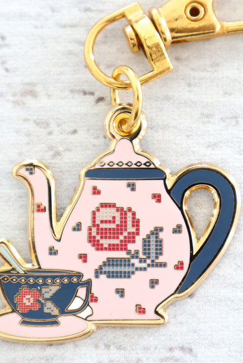 Roses Tea Set Enamel Charm