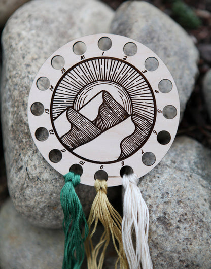 Mountains & Sun Maple Wood Embroidery Floss Holder