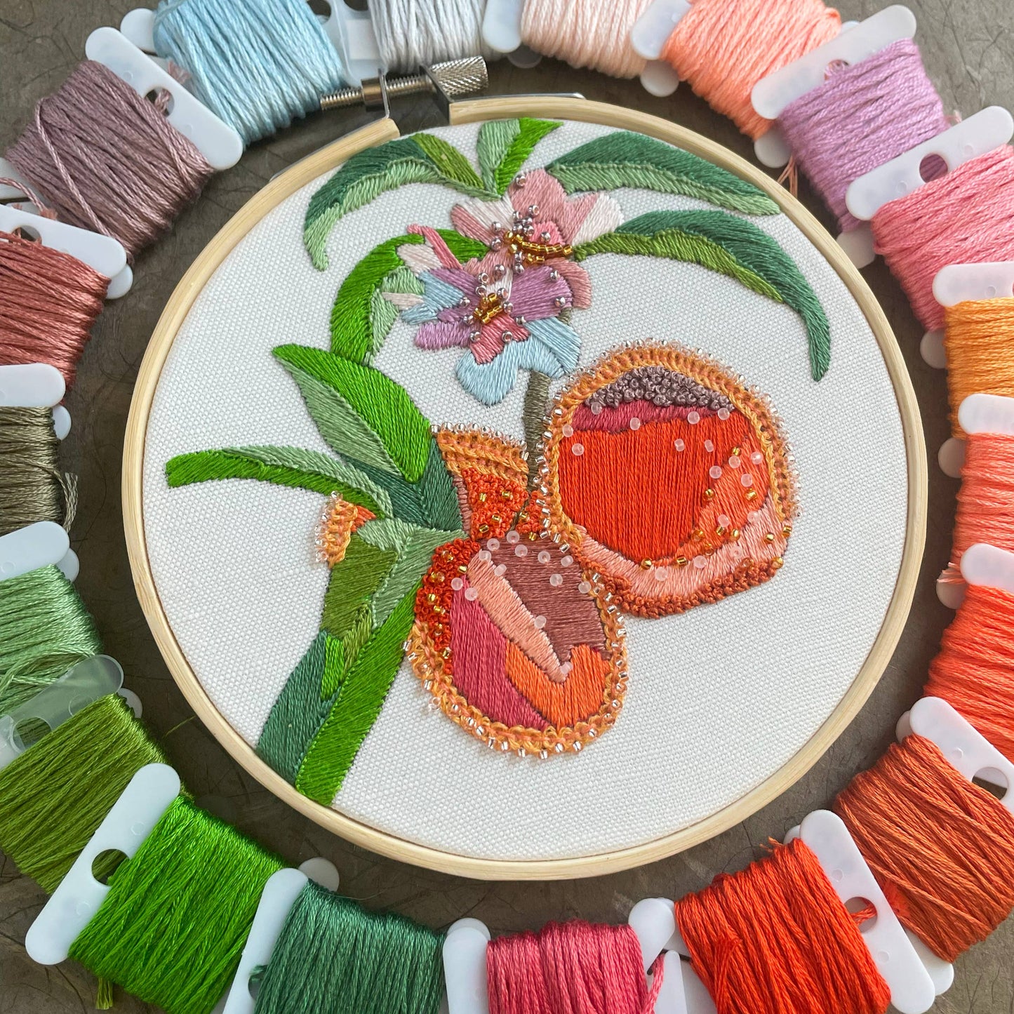 Embroidery and Beadwork Kit Peach Blossoms