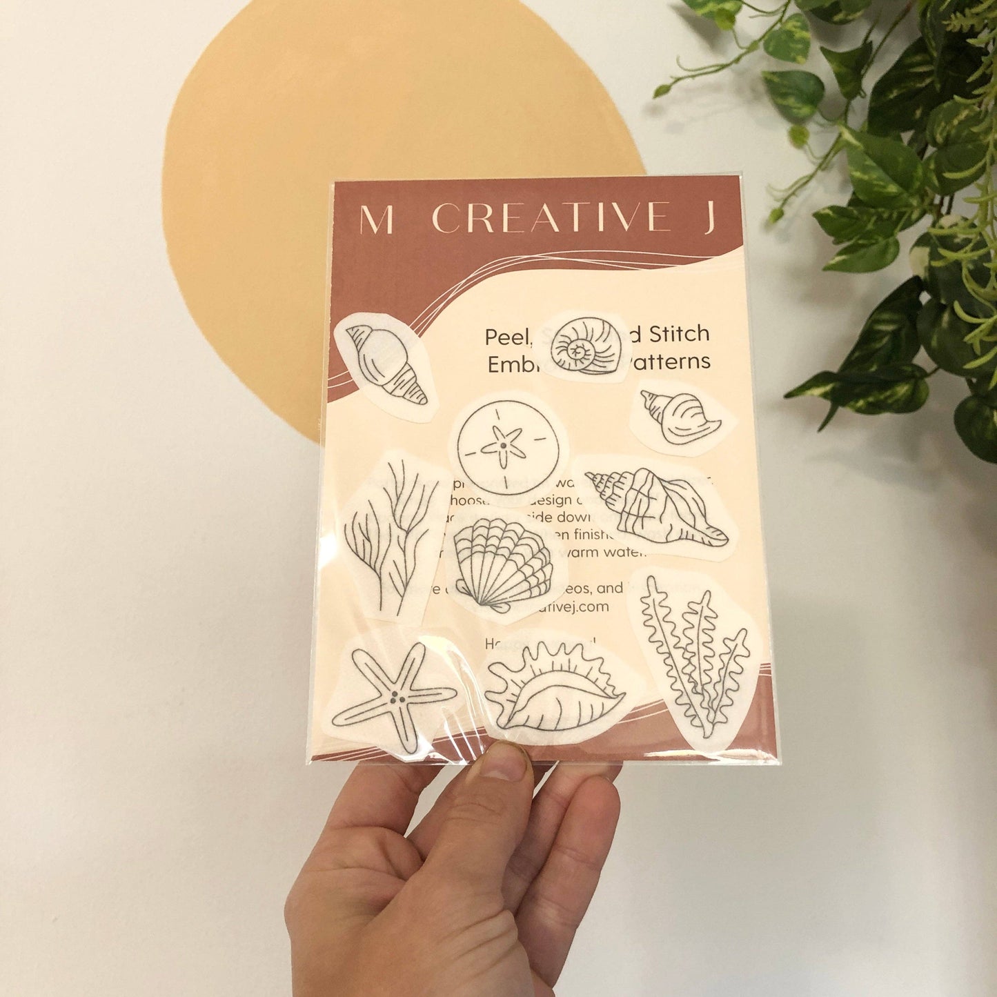 Seashells Hand Embroidery Peel Stick & Stitch Pattern