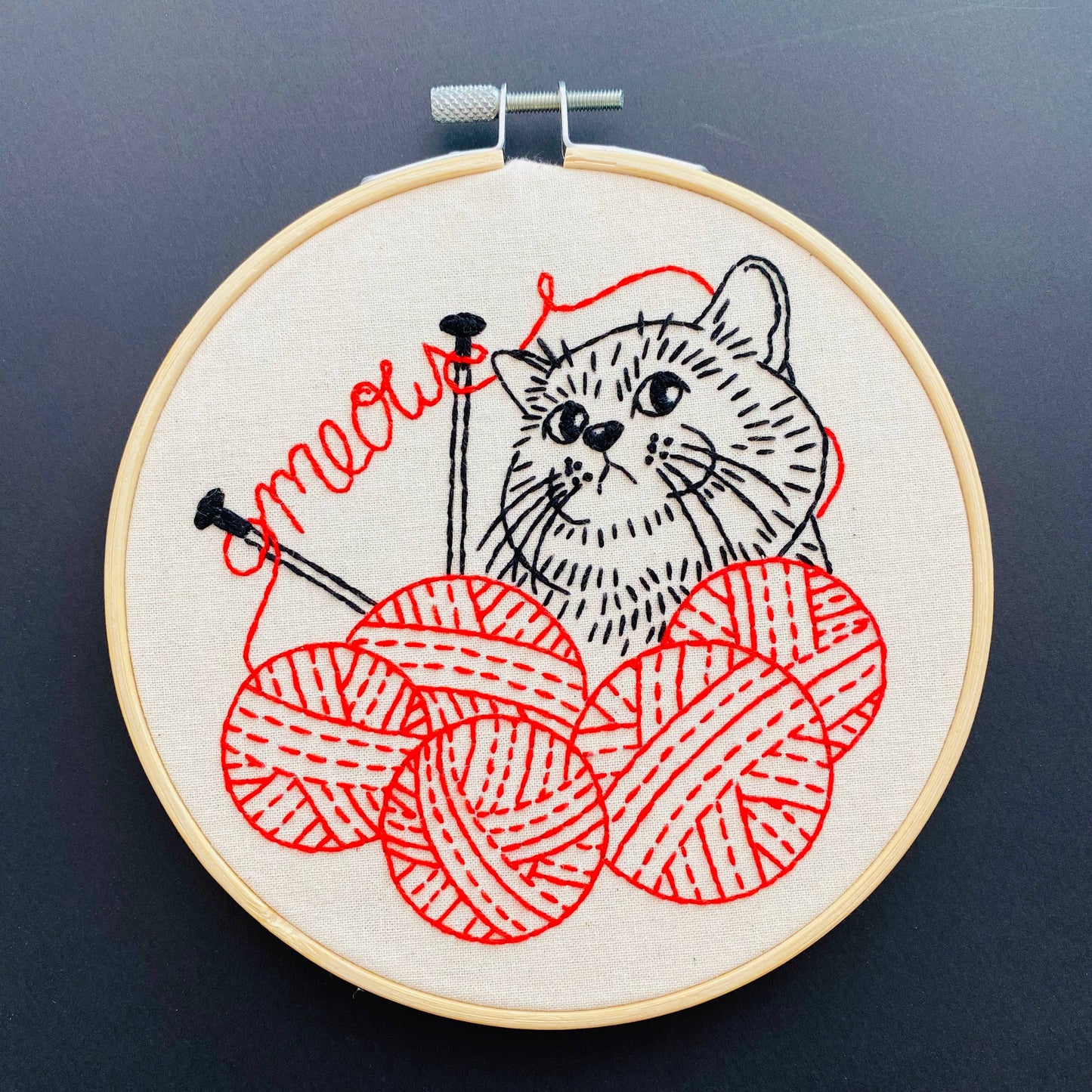 Kitten with Knitting Embroidery Kit