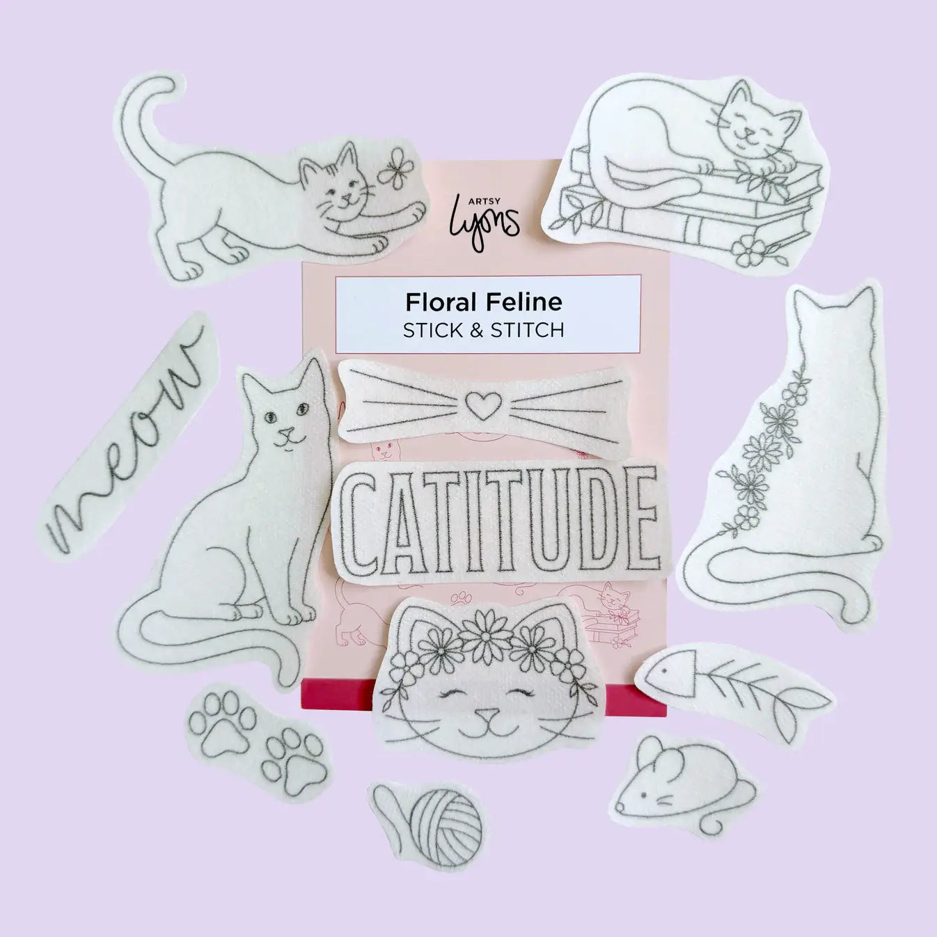 Floral Feline Stick & Stitch Embroidery Pack