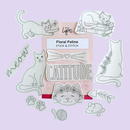 Floral Feline Stick & Stitch Embroidery Pack