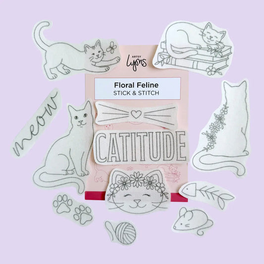 Floral Feline Stick & Stitch Embroidery Pack