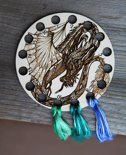 Dragon Embroidery Floss Storage Holder Circle Maple Wood