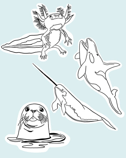 Aquatic Animal Stick-and-Stitch Pattern Pack
