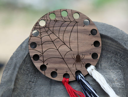 Spider Web Thread Storage Holder Walnut Wood