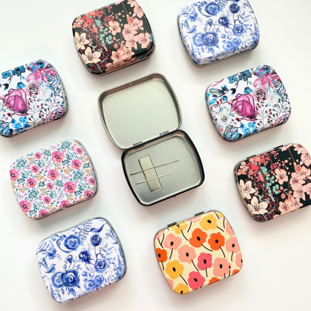 Wide Magnetic Needle Tin, Modern Floral Needle Case