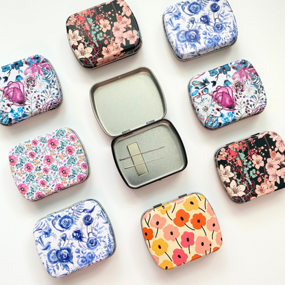 Wide Magnetic Needle Tin, Modern Floral Needle Case