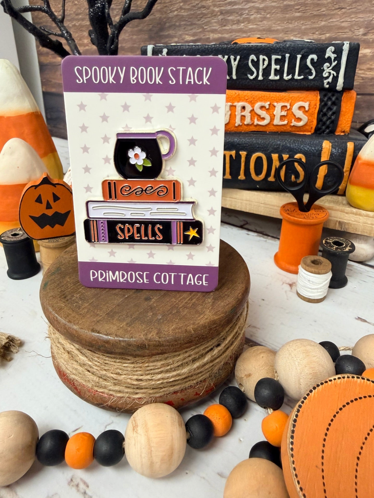 Spooky Book Stack Needle Minder