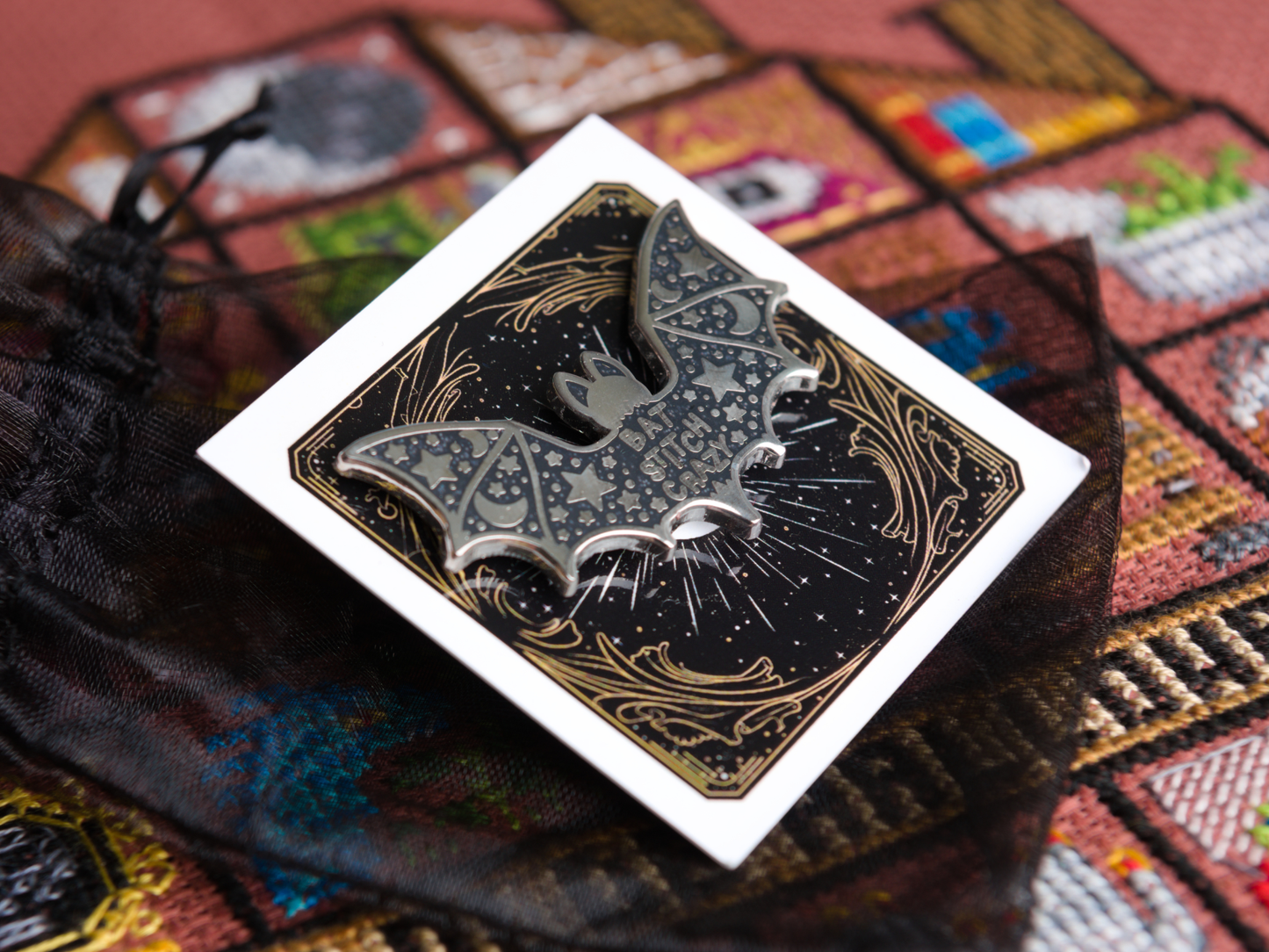 Bat Stitch Crazy Gold Needle Minder