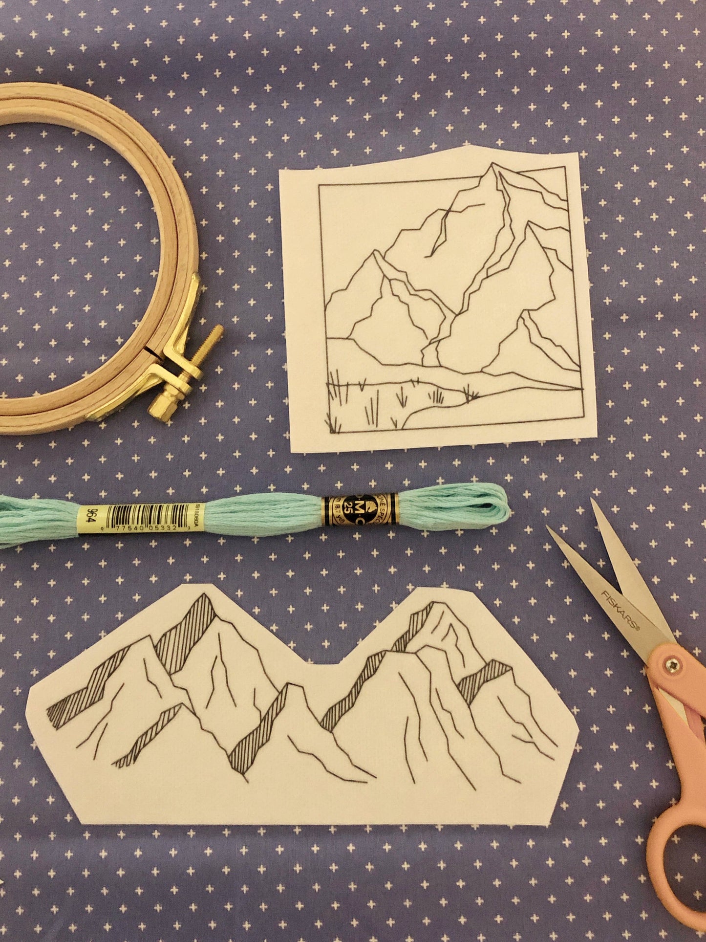 Mountains Hand Embroidery Peel Stick & Stitch Pattern