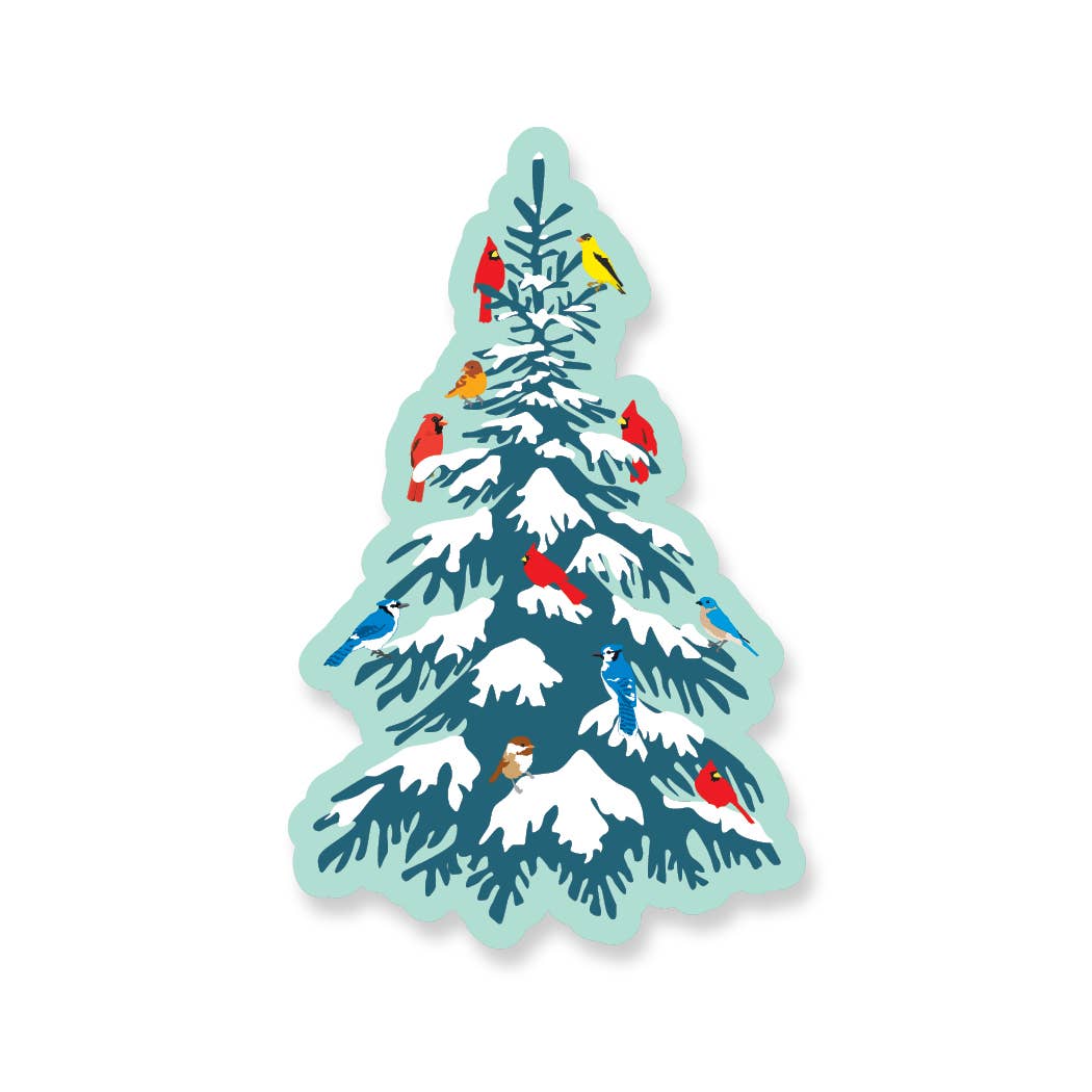 Christmas Tree with Holiday Birds Vinyl Sticker