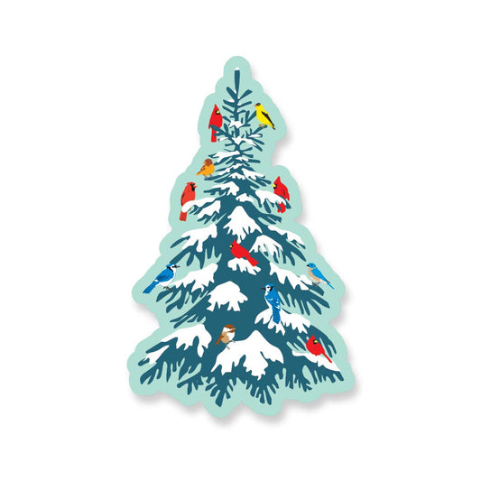 Christmas Tree with Holiday Birds Vinyl Sticker