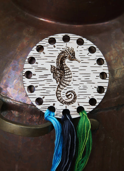 Seahorse Embroidery Floss Storage Holder Maple Wood Circle