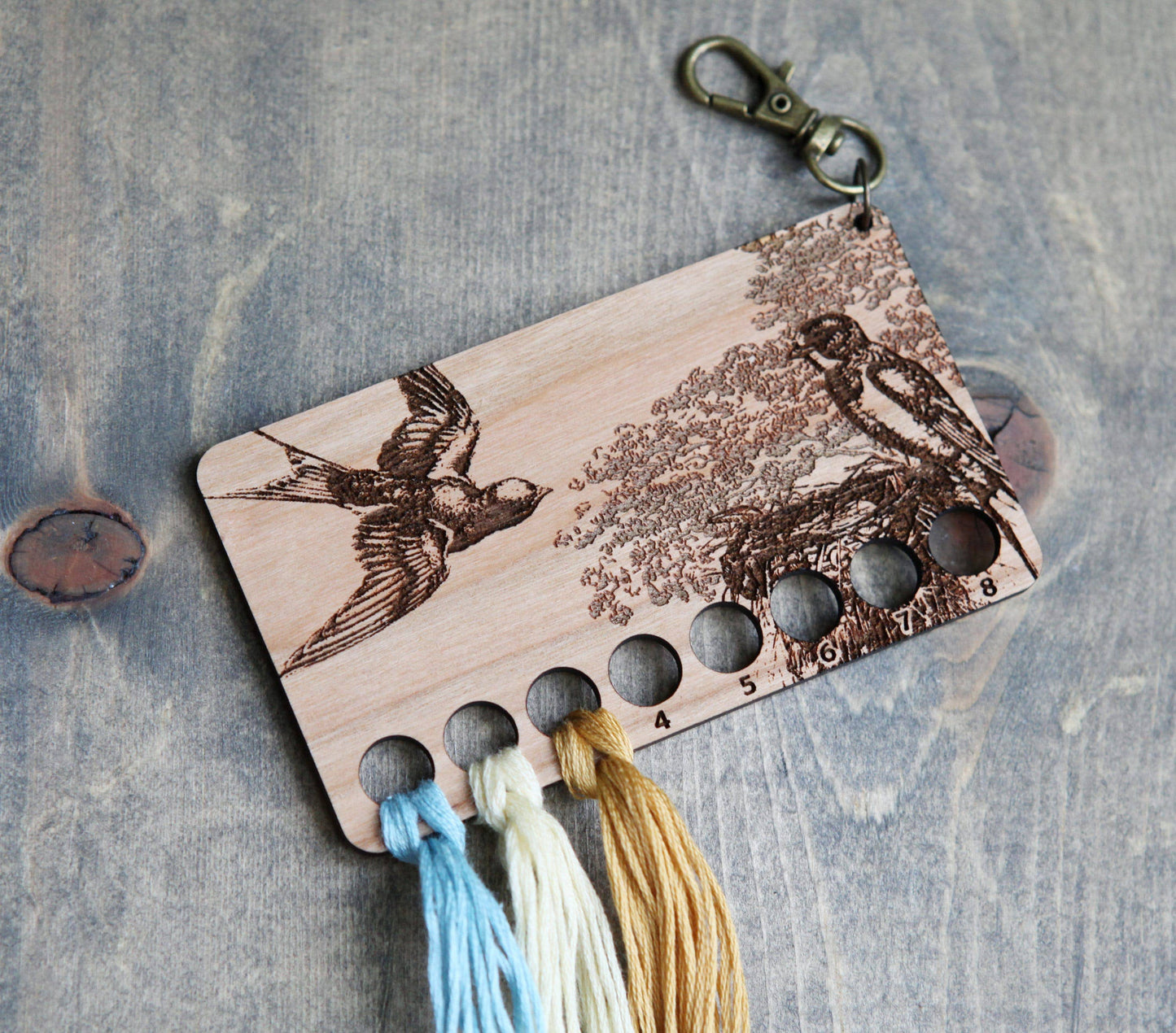 Cherry Wood Barn Swallow Embroidery Floss Storage Holder