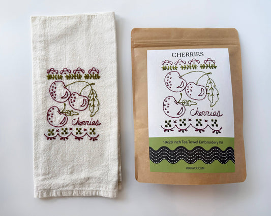 Cherries Embroidery Tea Towel Kit