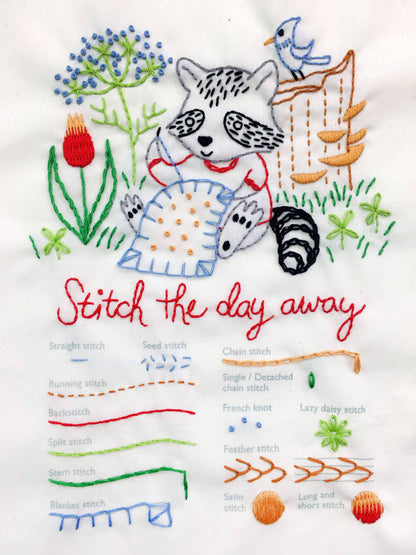 Stitching Raccoon Sampler Embroidery Kit