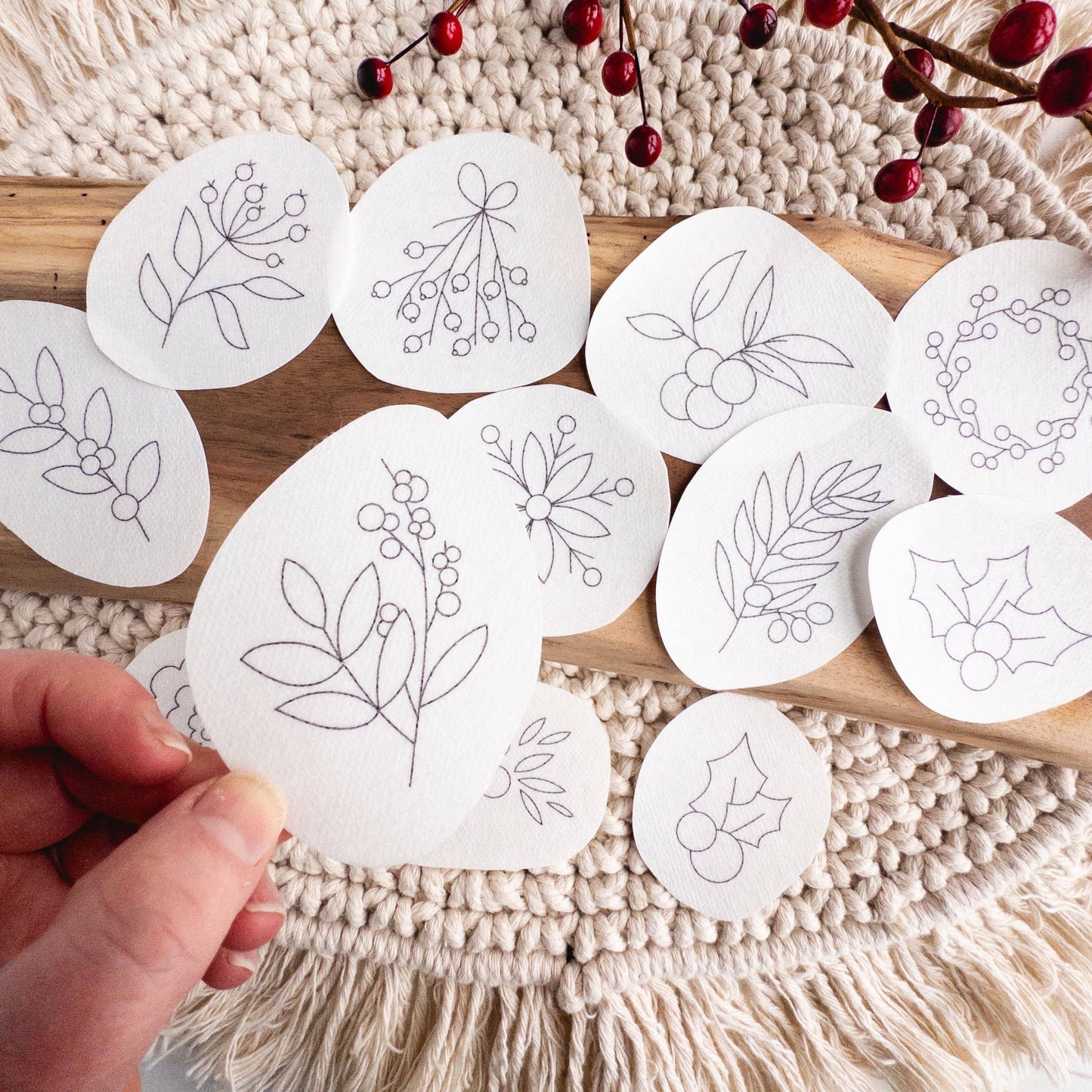 Winter Berry Stick and Stitch Embroidery Pattern