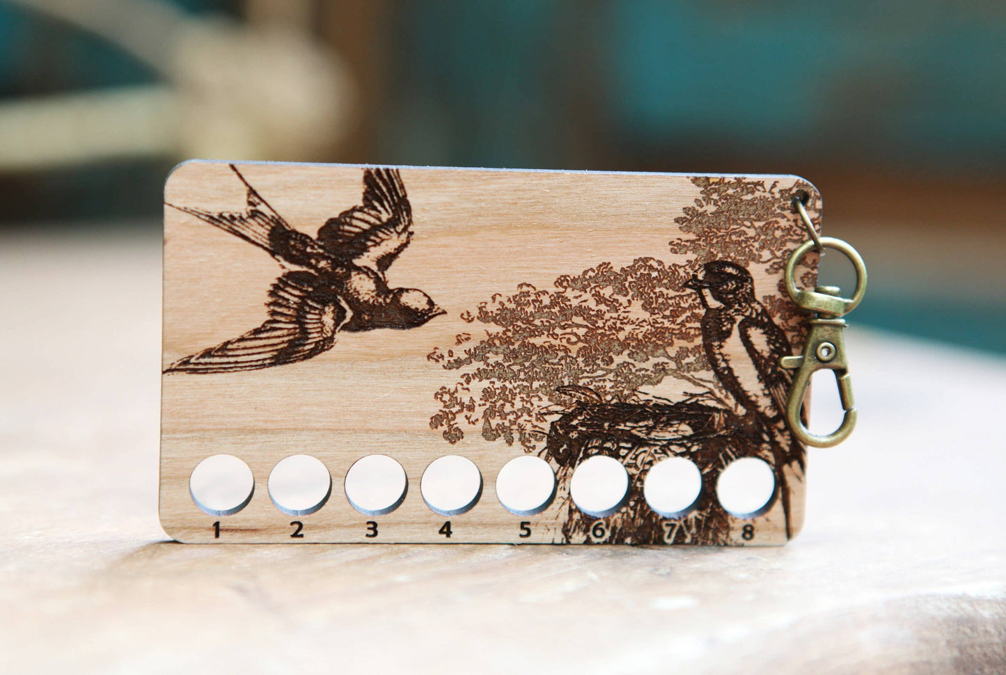 Cherry Wood Barn Swallow Embroidery Floss Storage Holder