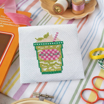 Iced Matcha Latte Mini Cross Stitch Kit