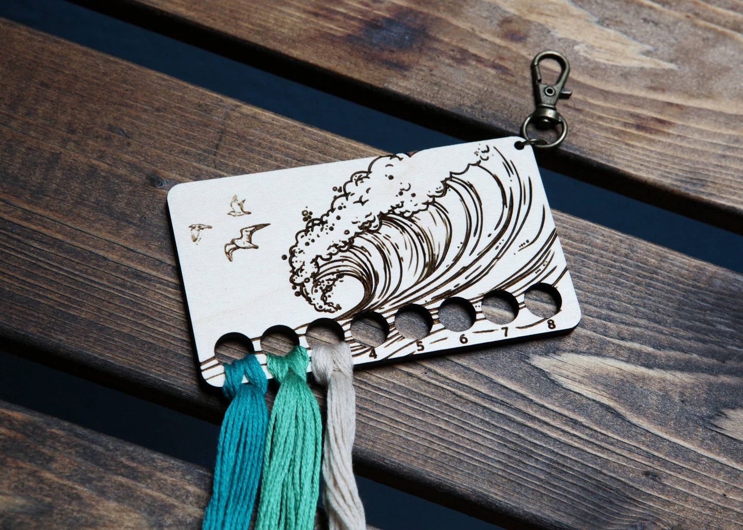 Ocean Wave Embroidery Floss Holder Maple Wood Rectangle