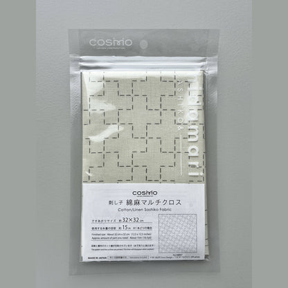 Cosmo Sashiko Preprinted Fabric Off White Herringbone