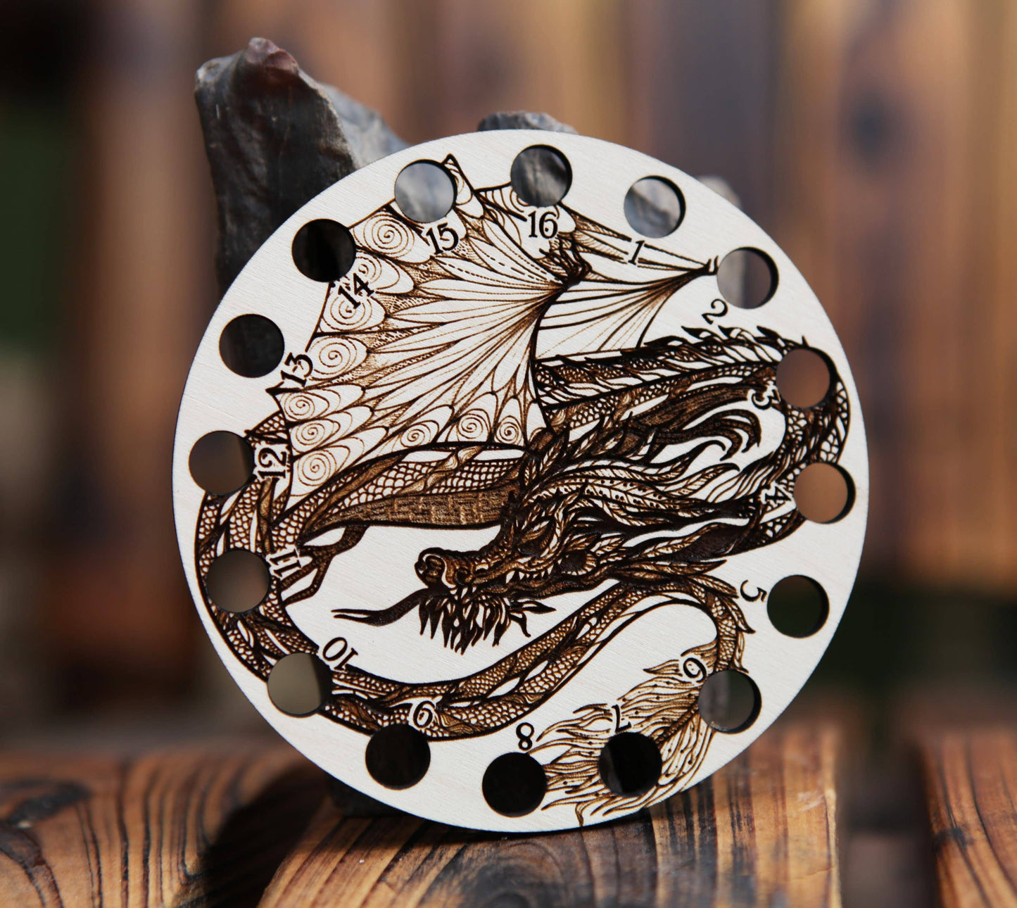 Dragon Embroidery Floss Storage Holder Circle Maple Wood