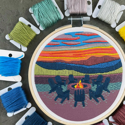 Embroidery Kit Mountain Lodge Sunset