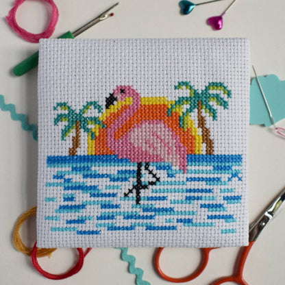 Flamingo Beach Mini Cross Stitch Kit