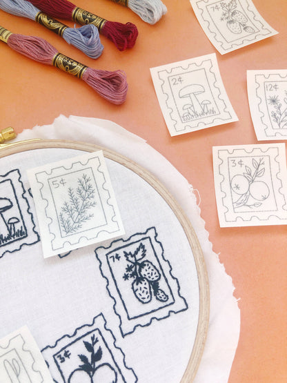 Botanical Stamps Hand Embroidery Peel Stick & Stitch Pattern