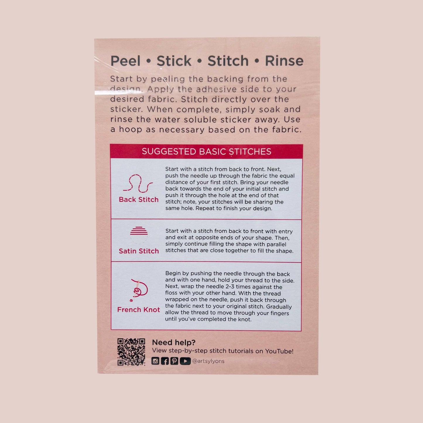 Ribbons & Bows Stick & Stitch Embroidery Pack