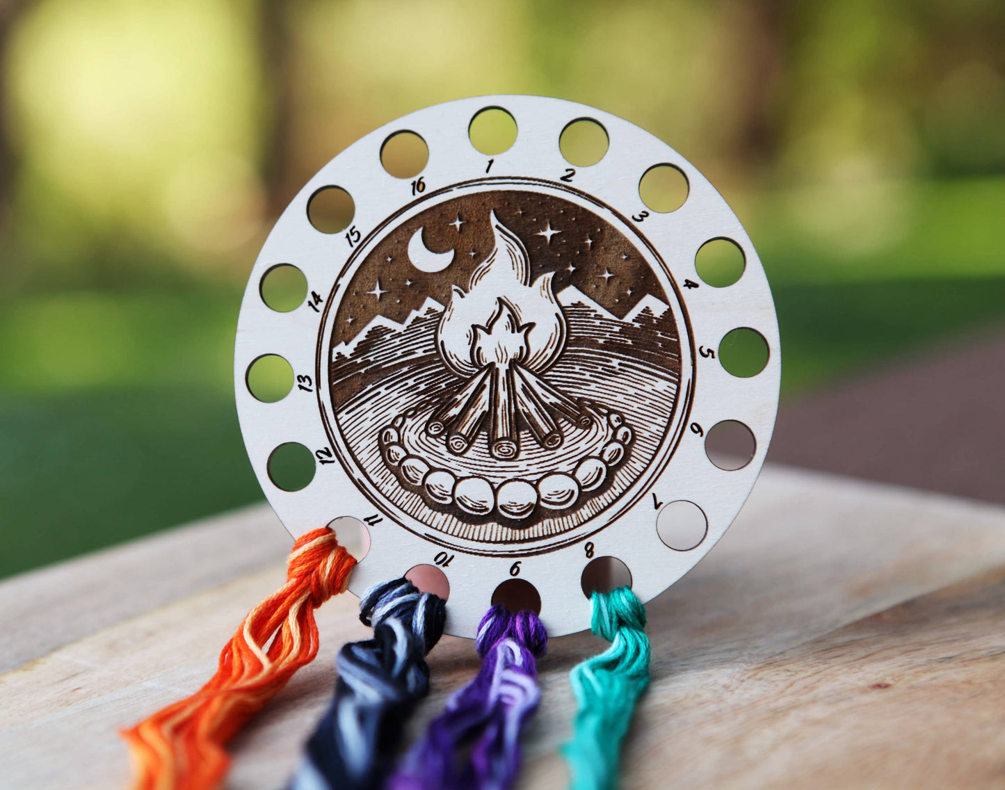 Campfire Embroidery Floss Holder in Maple Wood