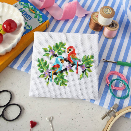 Tropical Parrots Mini Cross Stitch Kit