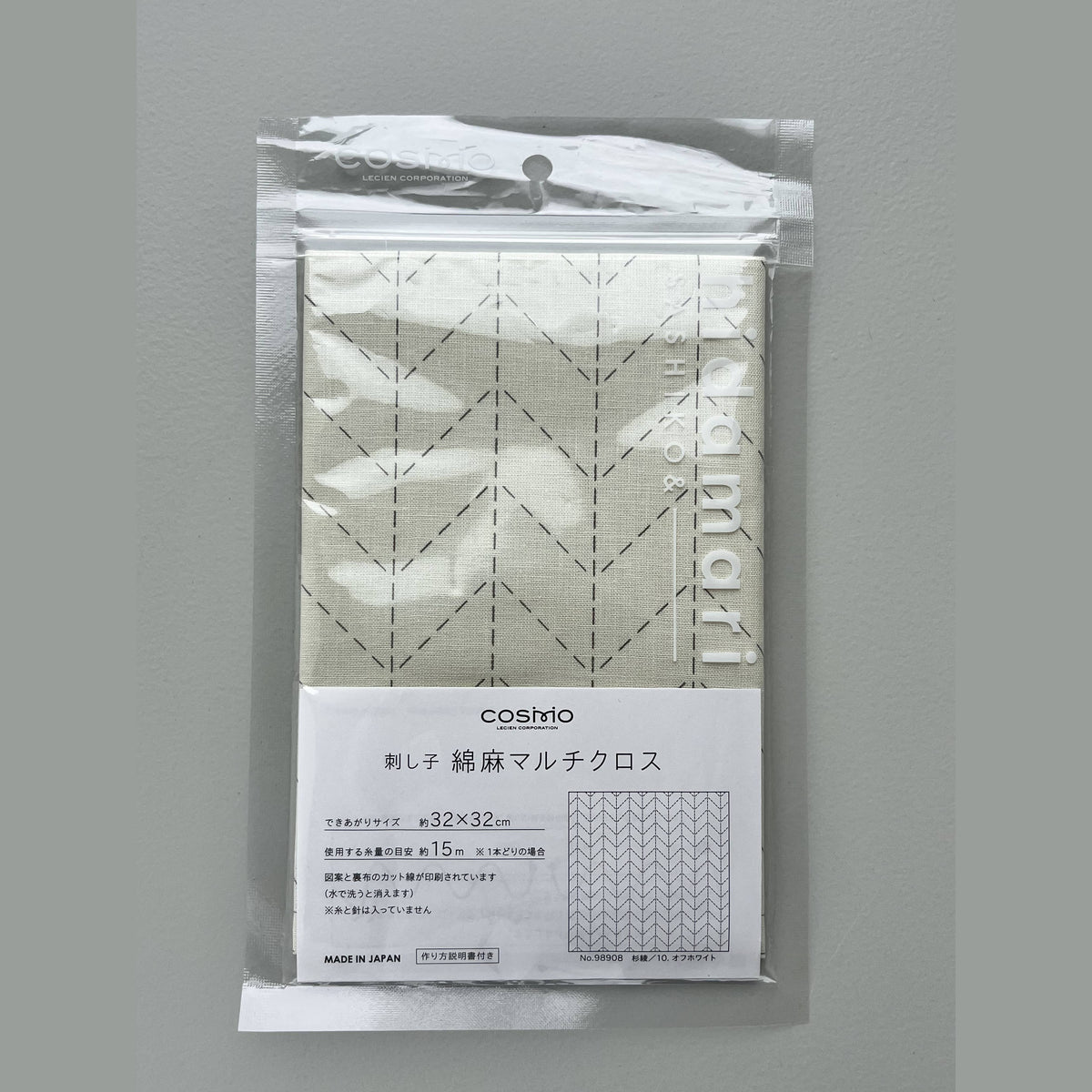 Cosmo Sashiko Preprinted Fabric Off White Herringbone