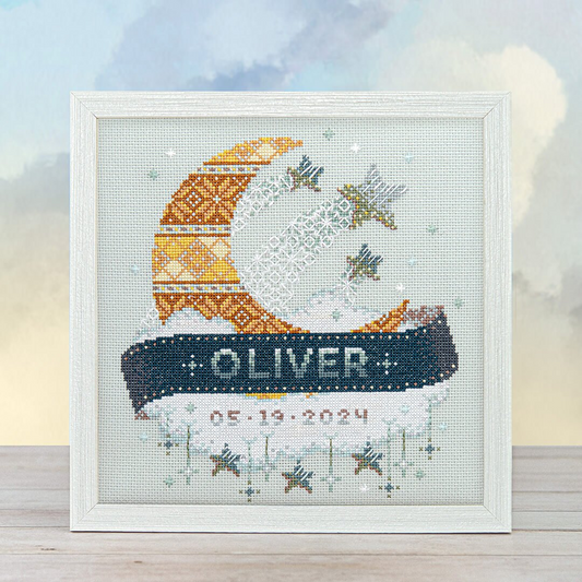 Modern Baby Sampler Moon and Stars Pattern