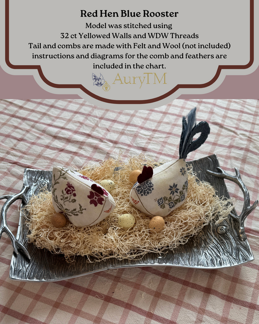 Red Hen Blue Rooster Pattern