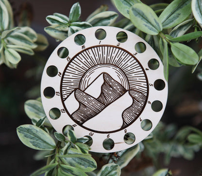 Mountains & Sun Maple Wood Embroidery Floss Holder