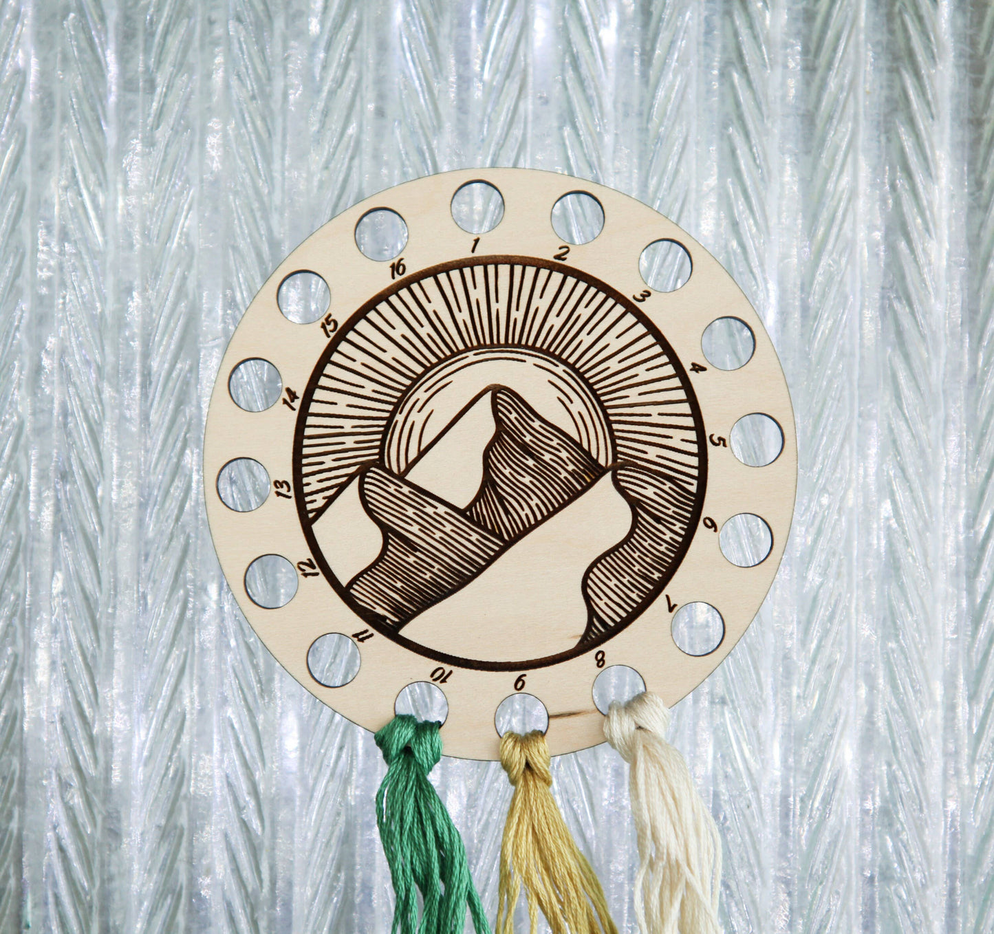 Mountains & Sun Maple Wood Embroidery Floss Holder