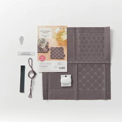 Cosmo Sashiko Hidamari Pair of Coasters Kit Gray