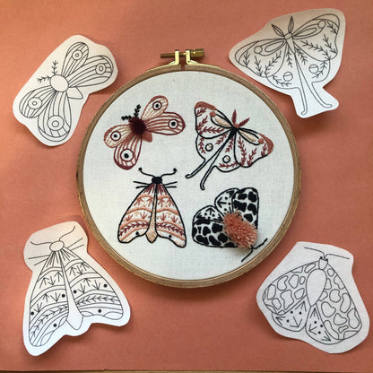 Moths Hand Embroidery Peel Stick & Stitch Pattern