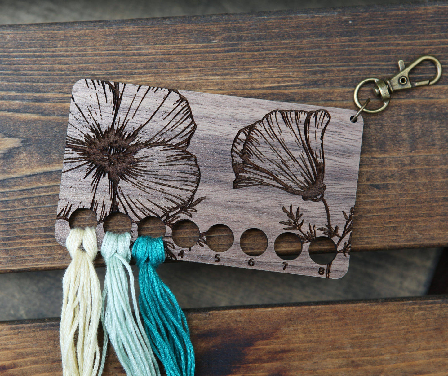 Poppy Embroidery Floss Storage Holder Walnut Wood