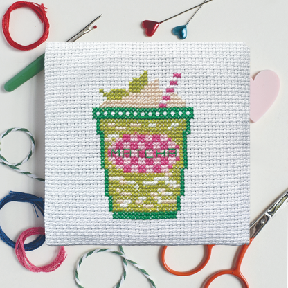 Iced Matcha Latte Mini Cross Stitch Kit