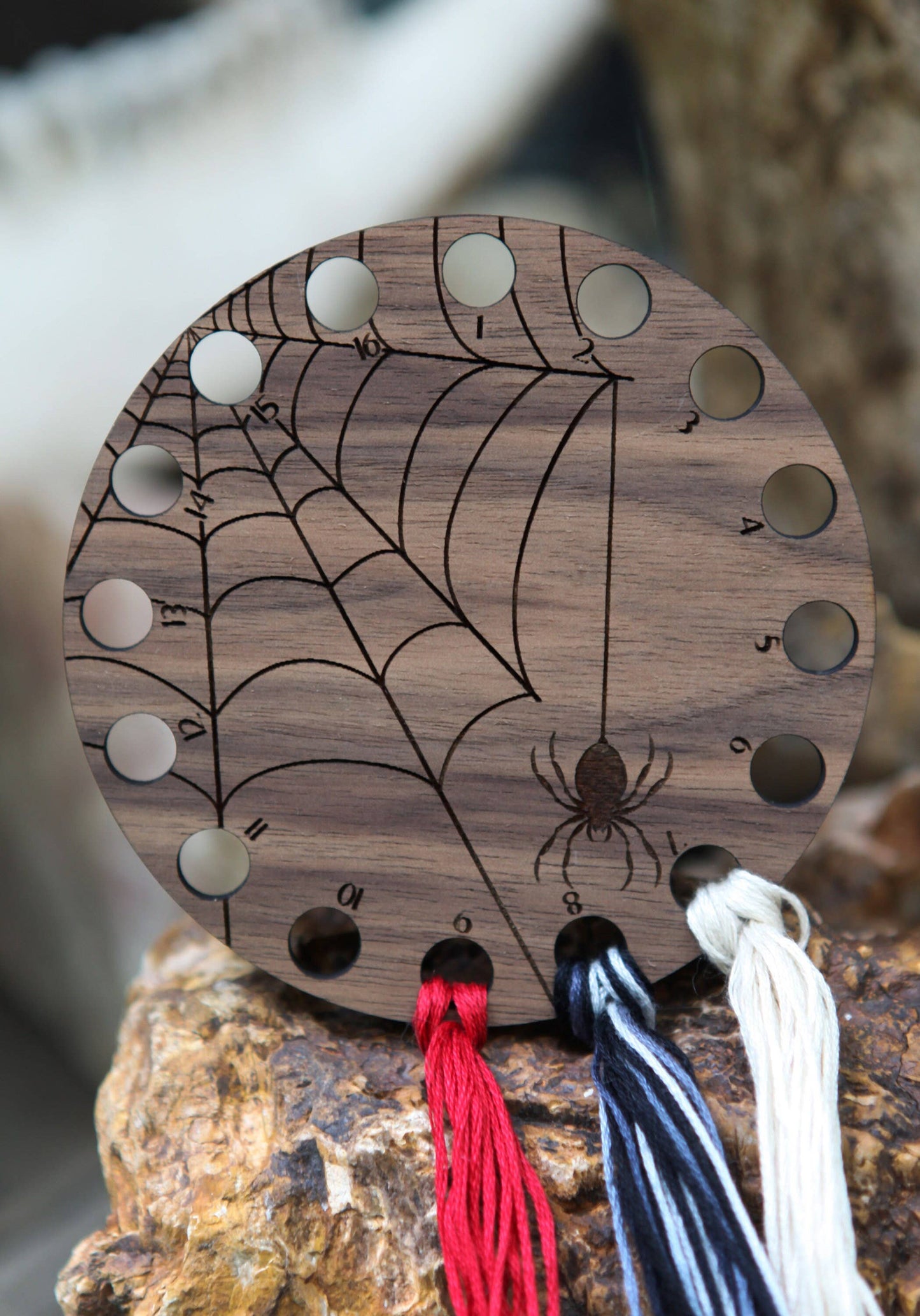 Spider Web Thread Storage Holder Walnut Wood