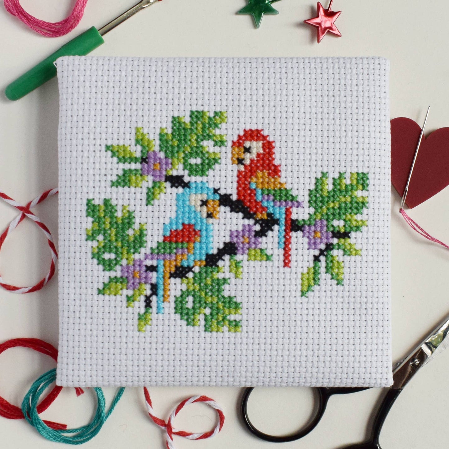 Tropical Parrots Mini Cross Stitch Kit